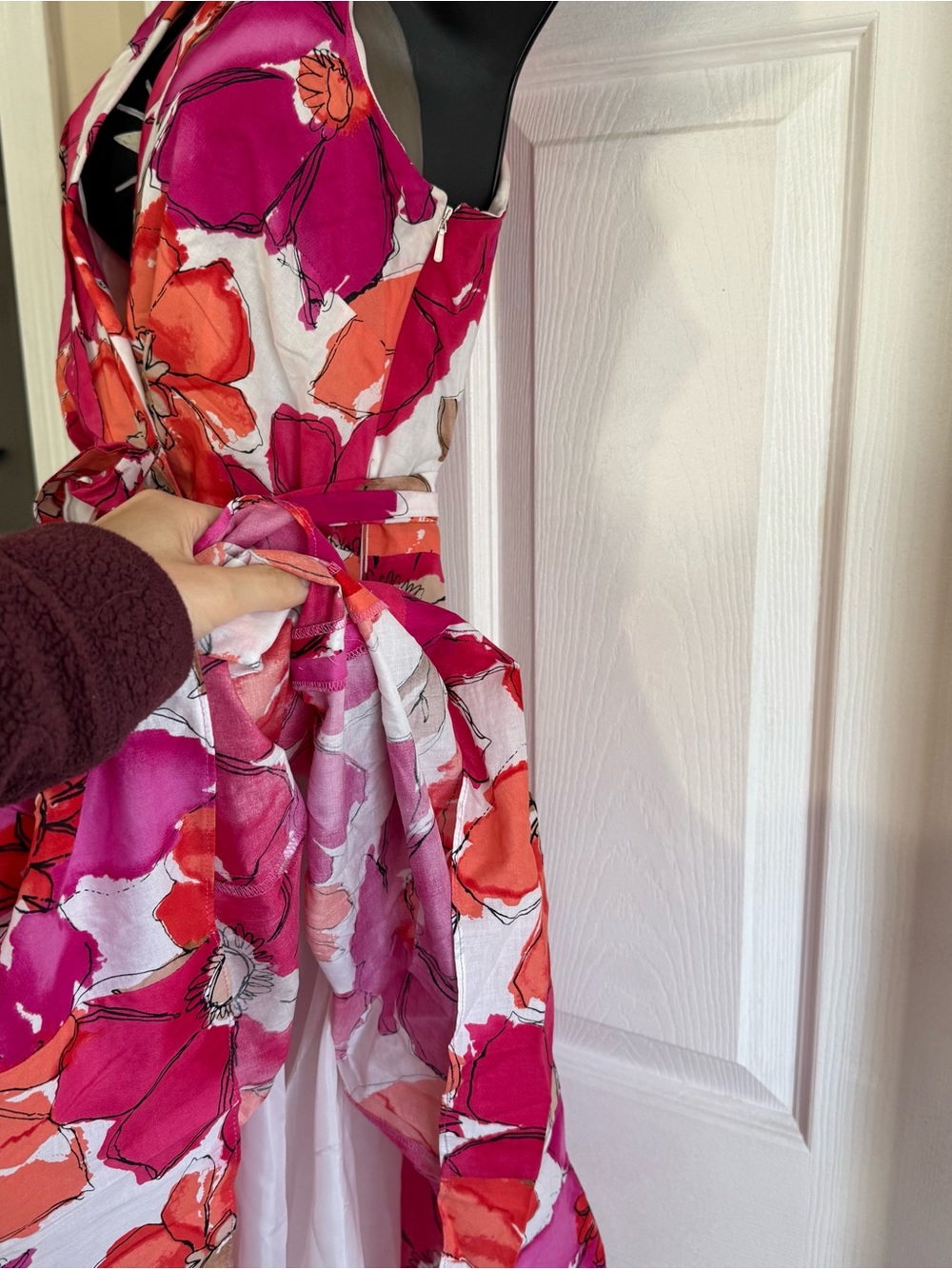 Kasper Floral Halter Dress in Fuchsia and Orange 100% Cotton - Picture 2 of 9